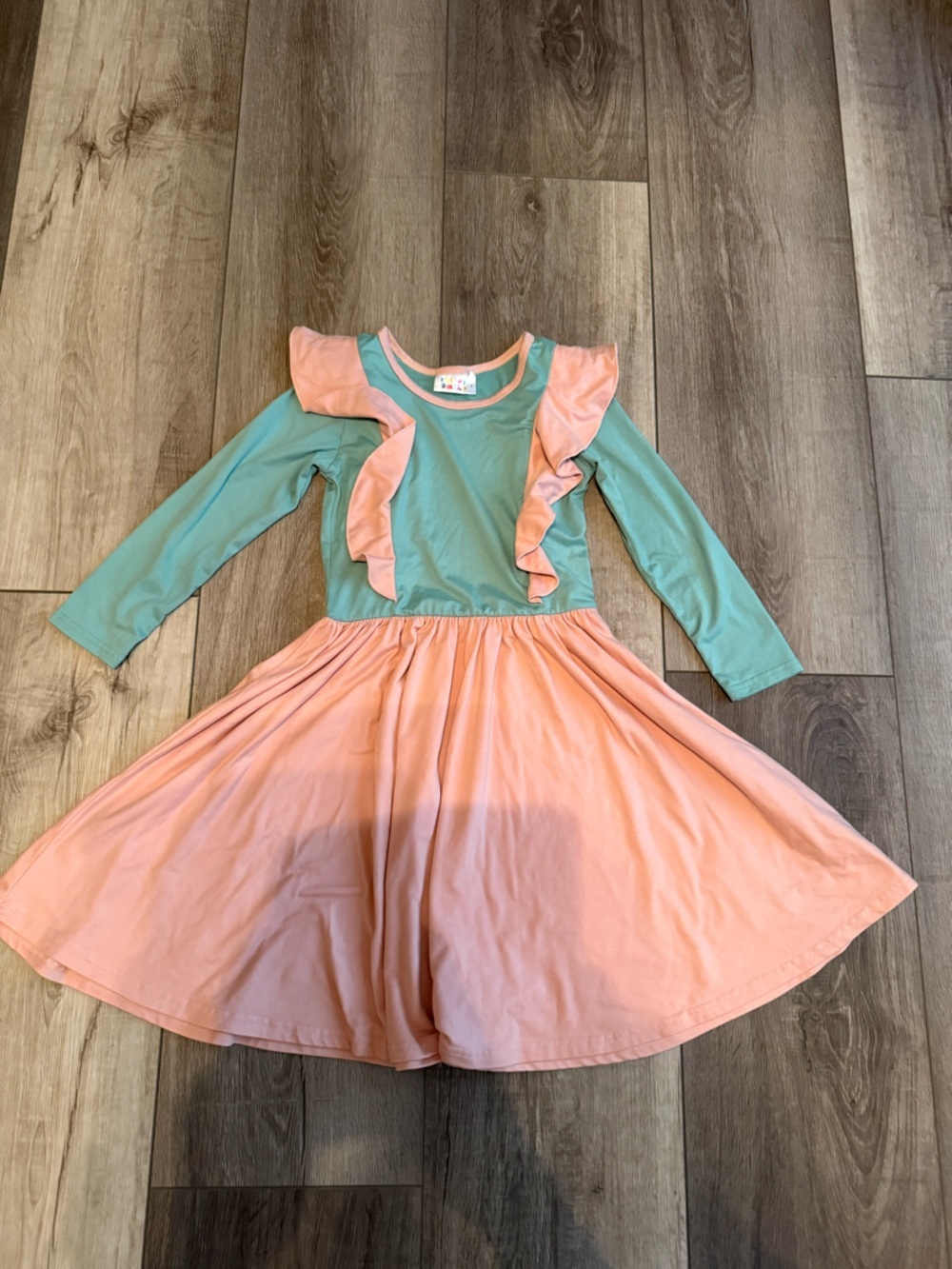 Dot Dot Smile Green and Pink Ruffle Long Sleeve Dress